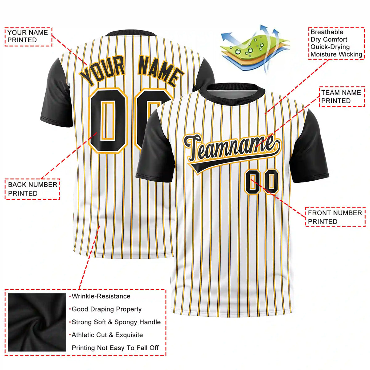 Custom White Yellow-Black Pinstripe Pattern Design Performance T-Shirt