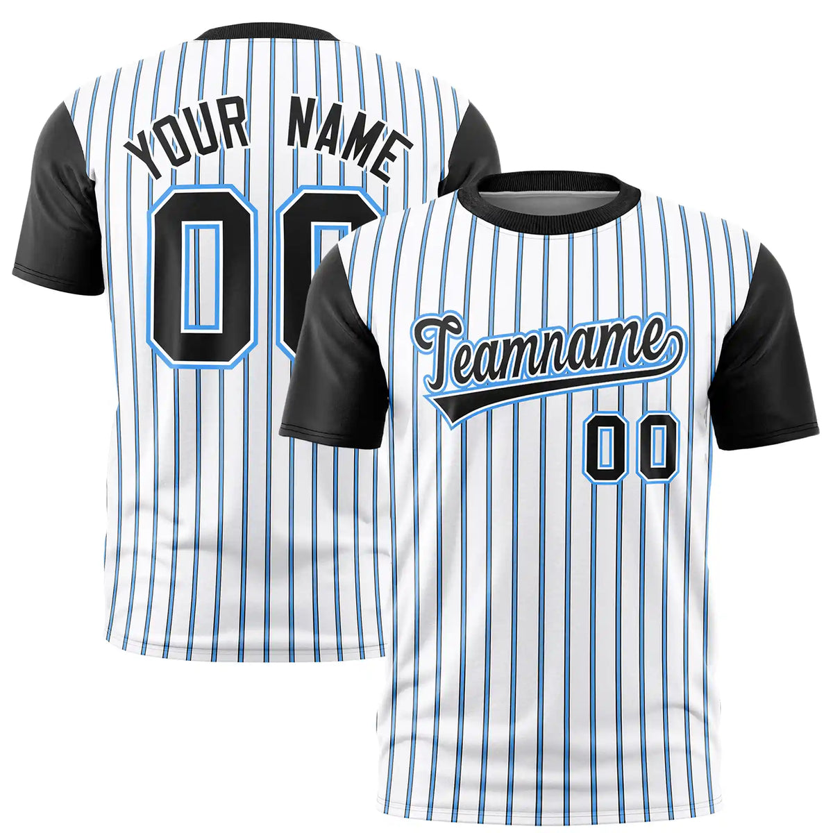 Custom White Powder Blue-Black Pinstripe Pattern Design Performance T-Shirt