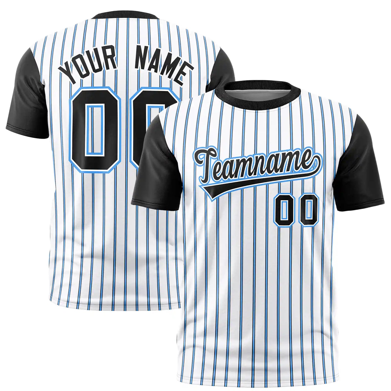 Custom White Powder Blue-Black Pinstripe Pattern Design Performance T-Shirt
