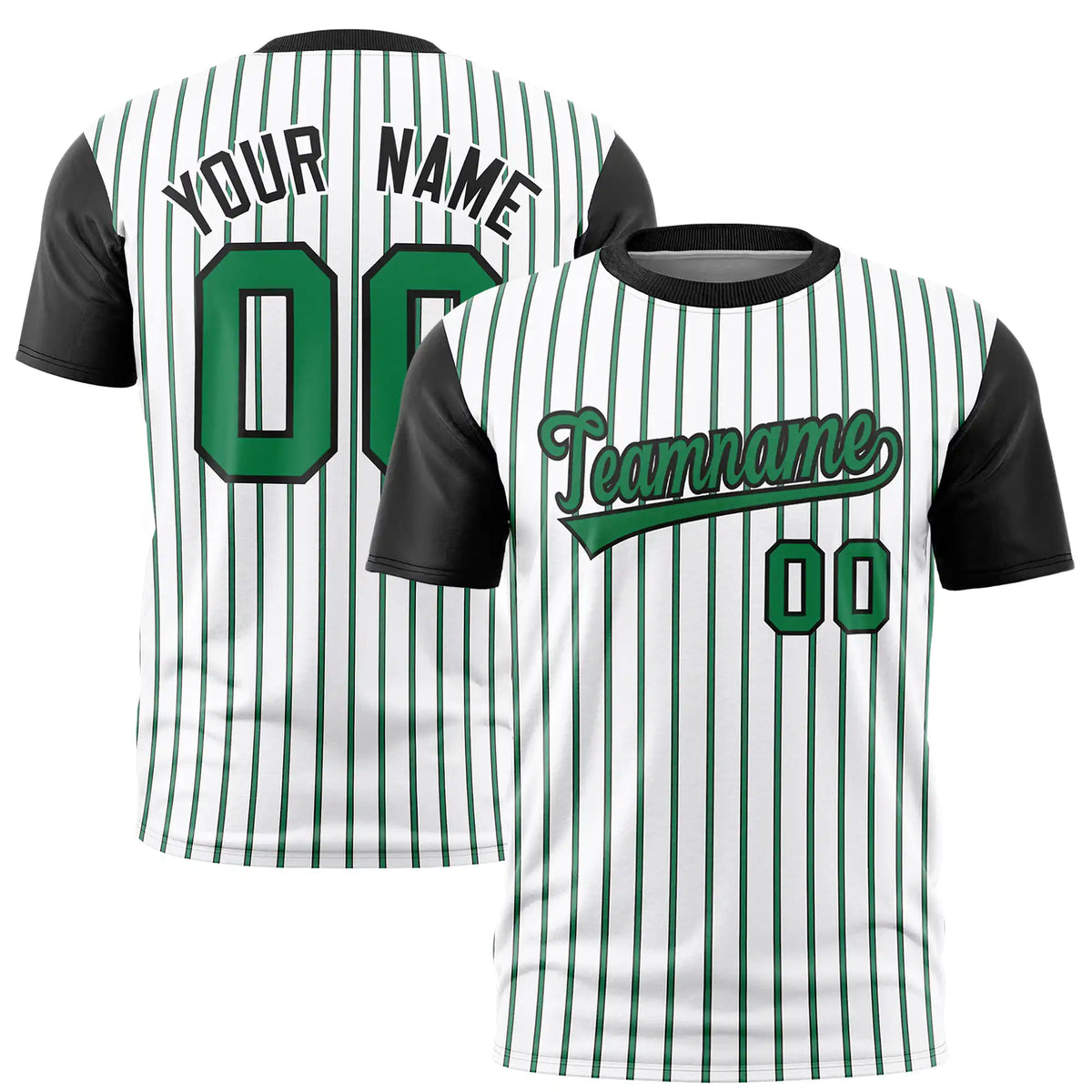 Custom White Kelly Green-Black Pinstripe Pattern Design Performance T-Shirt