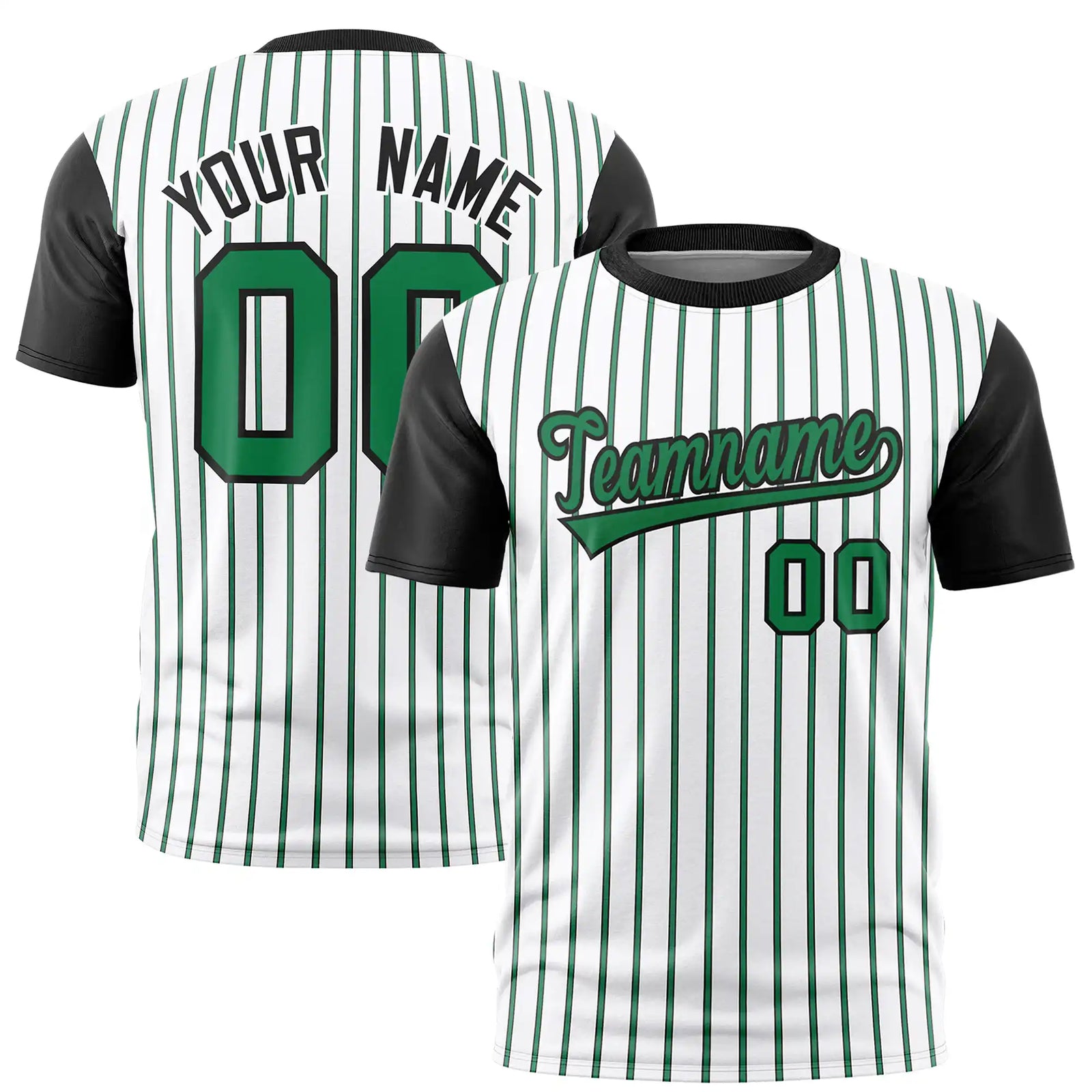 Custom White Kelly Green-Black Pinstripe Pattern Design Performance T-Shirt