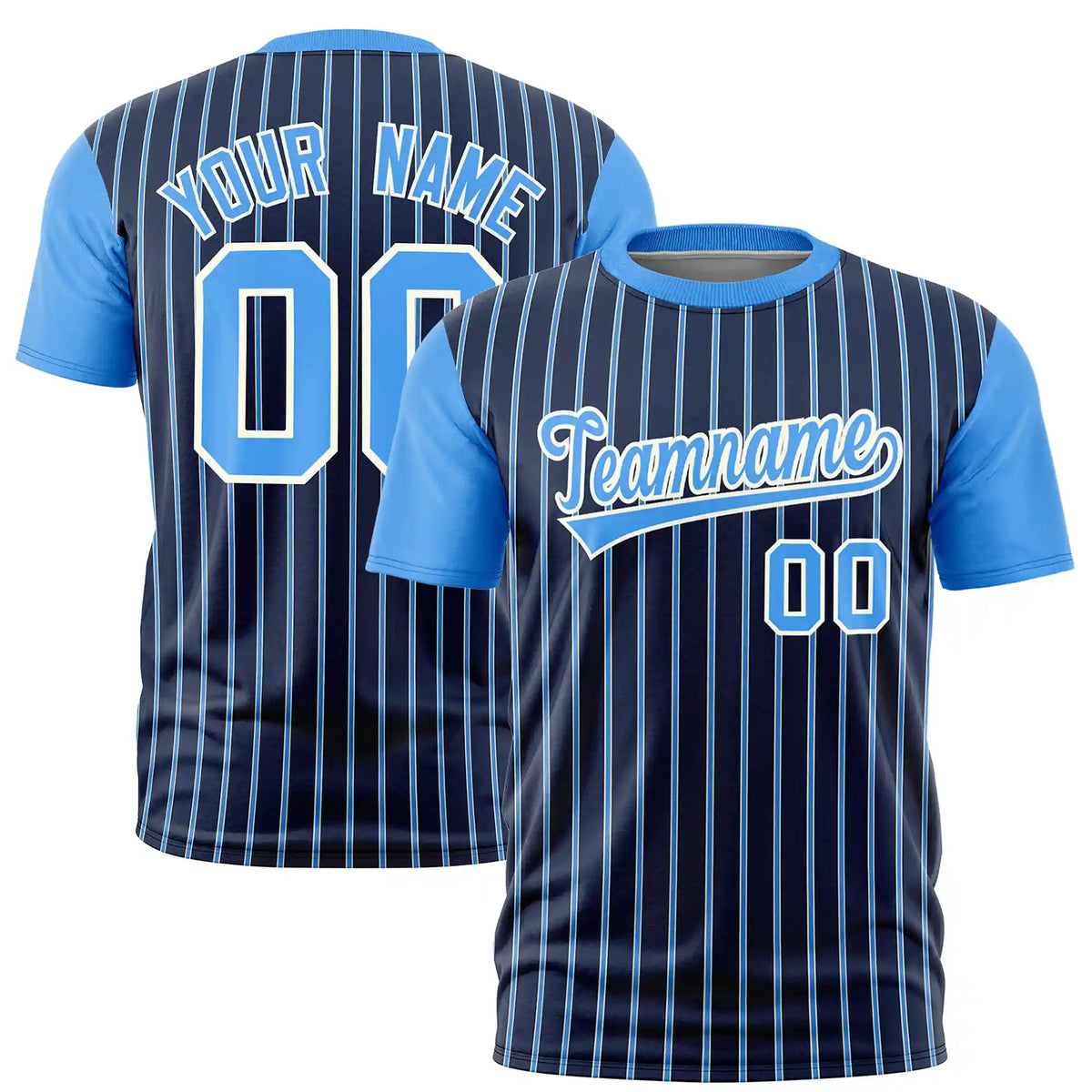 Custom Navy White-Powder Blue Pinstripe Pattern Design Performance T-Shirt