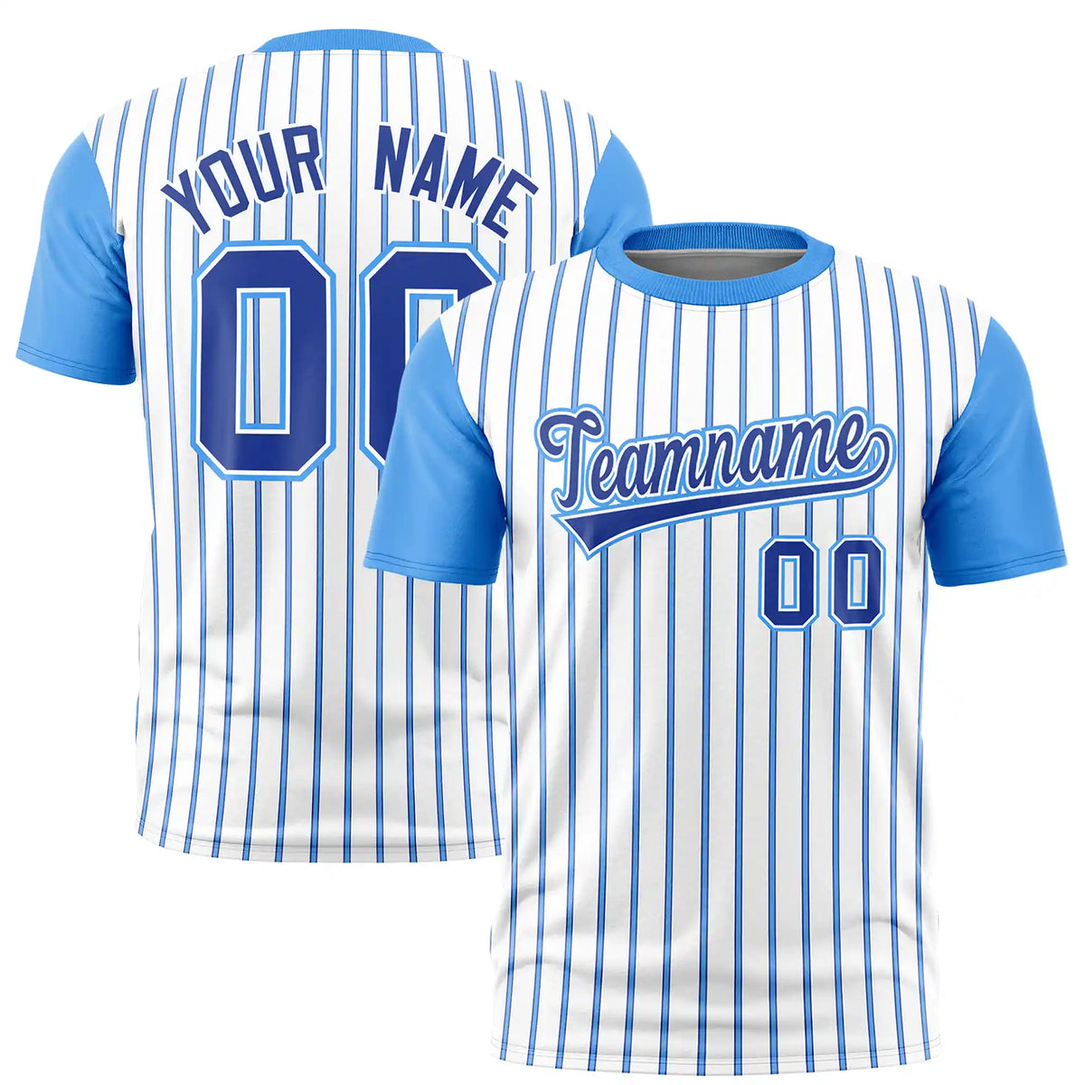 Custom White Royal Blue-Powder Blue Pinstripe Pattern Design Performance T-Shirt