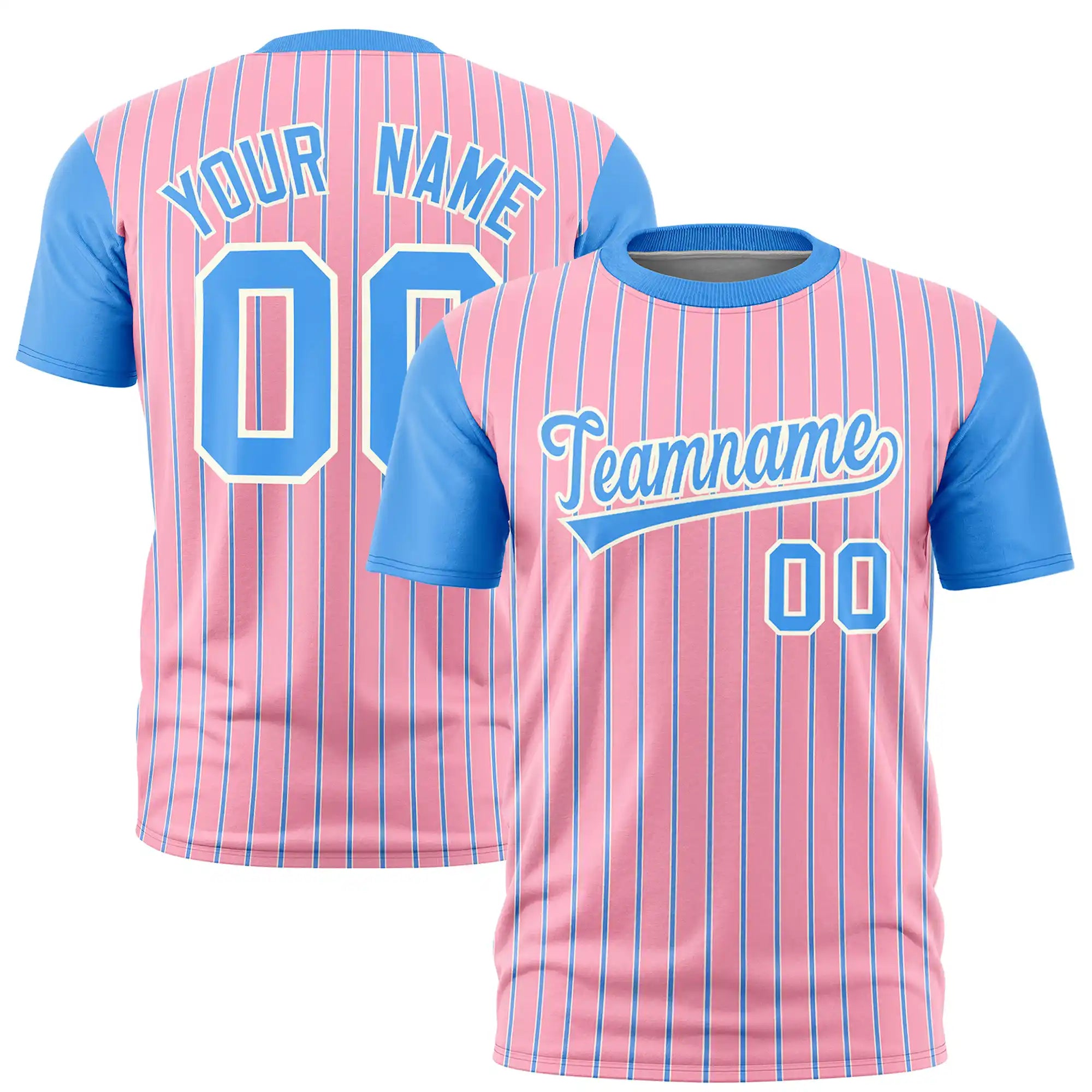 Custom Light Pink White-Powder Blue Pinstripe Pattern Design Performance T-Shirt