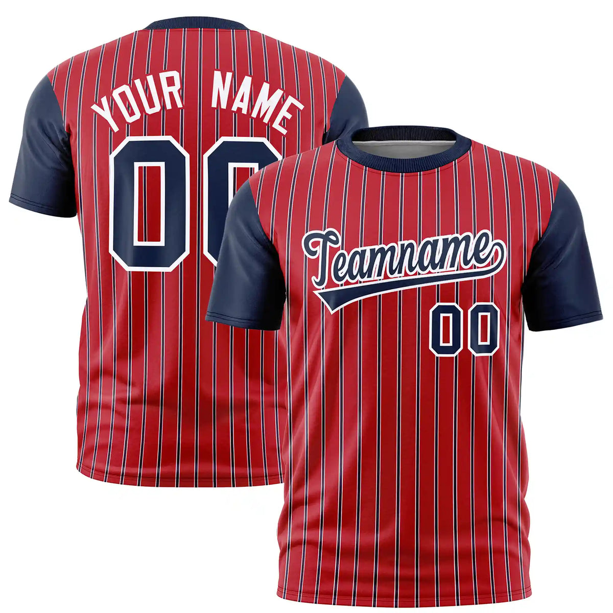 Custom Red White-Navy Pinstripe Pattern Design Performance T-Shirt