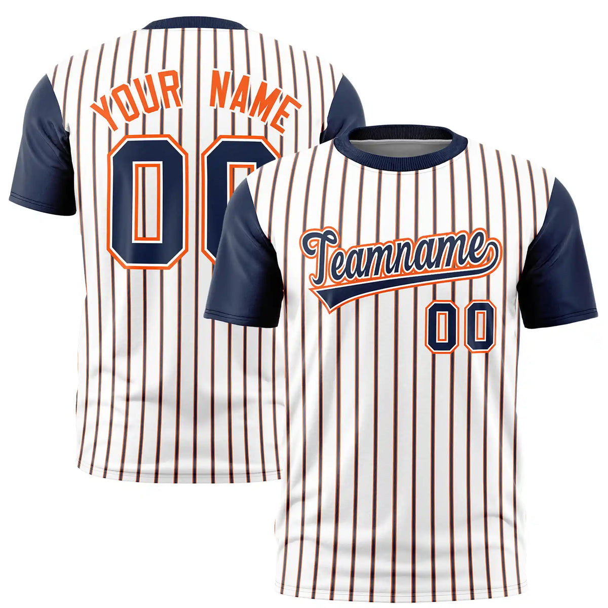 Custom White Orange-Navy Pinstripe Pattern Design Performance T-Shirt