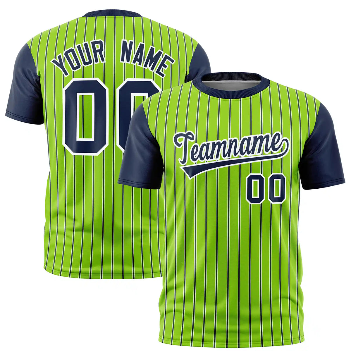 Custom Neon Green White-Navy Pinstripe Pattern Design Performance T-Shirt