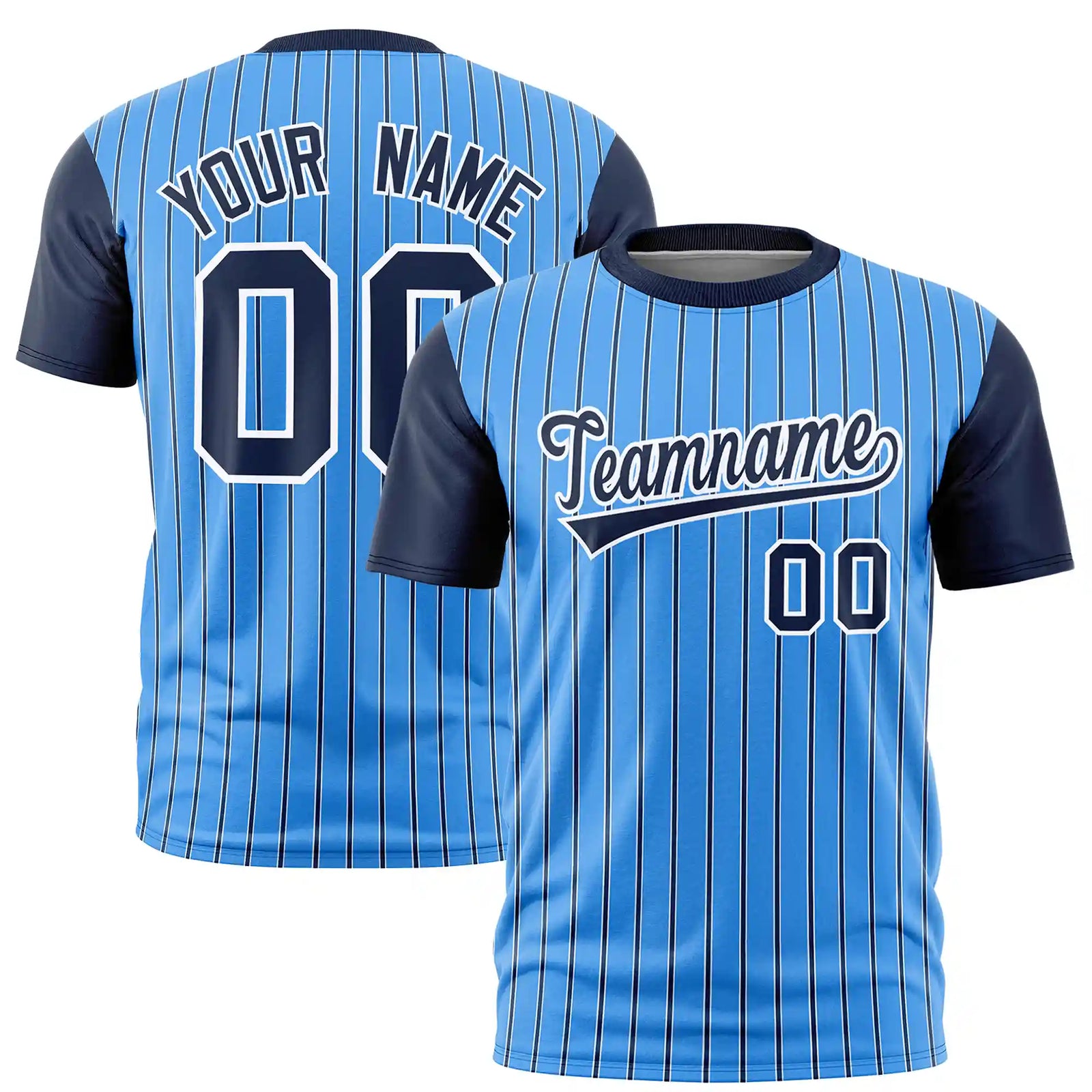 Custom Powder Blue White-Navy Pinstripe Pattern Design Performance T-Shirt