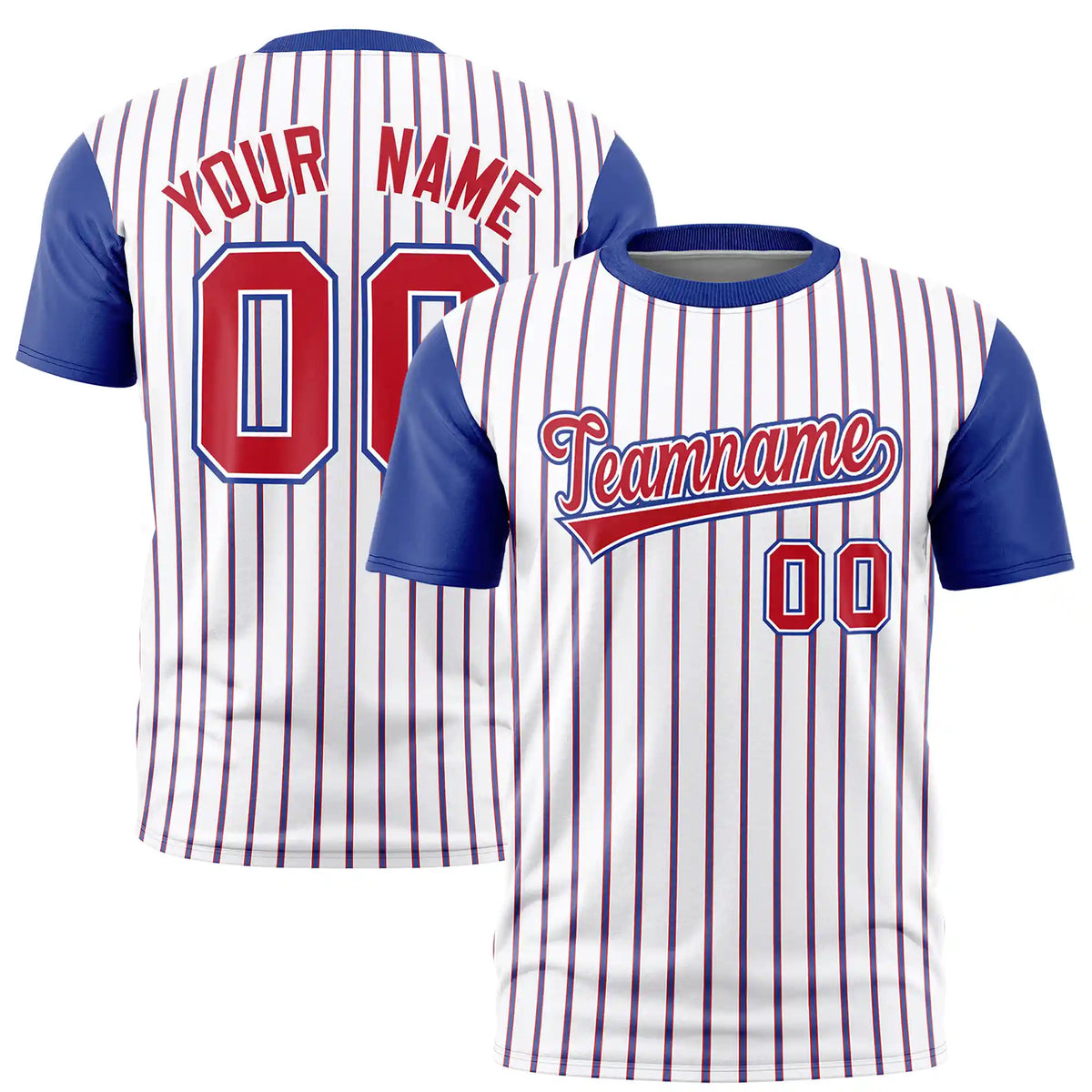 Custom White Red-Royal Blue Pinstripe Pattern Design Performance T-Shirt