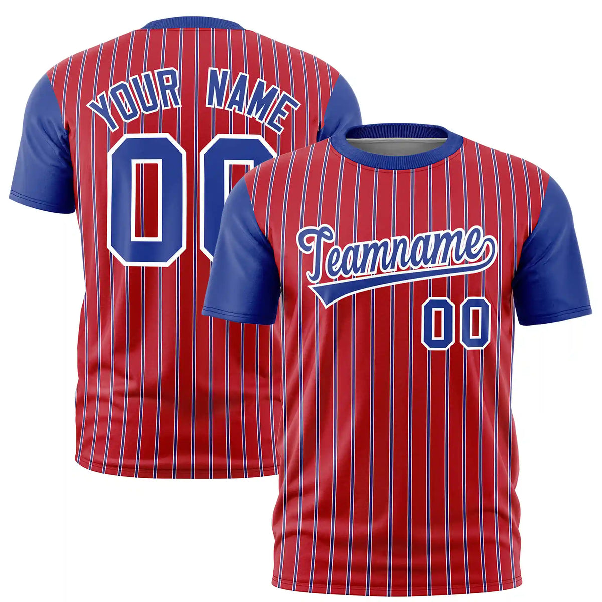 Custom Red White-Royal Blue Pinstripe Pattern Design Performance T-Shirt
