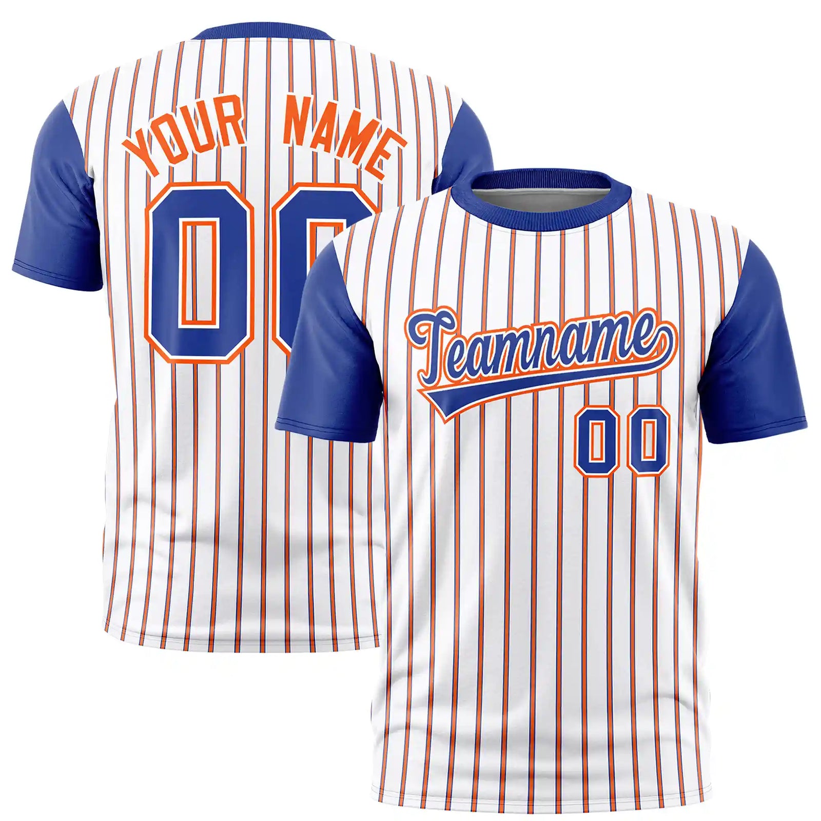 Custom White Orange-Royal Blue Pinstripe Pattern Design Performance T-Shirt