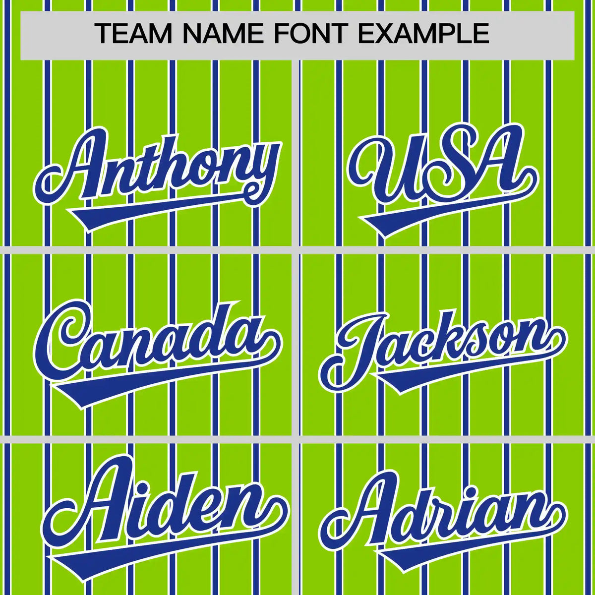 Custom Neon Green White-Royal Blue Pinstripe Pattern Design Performance T-Shirt