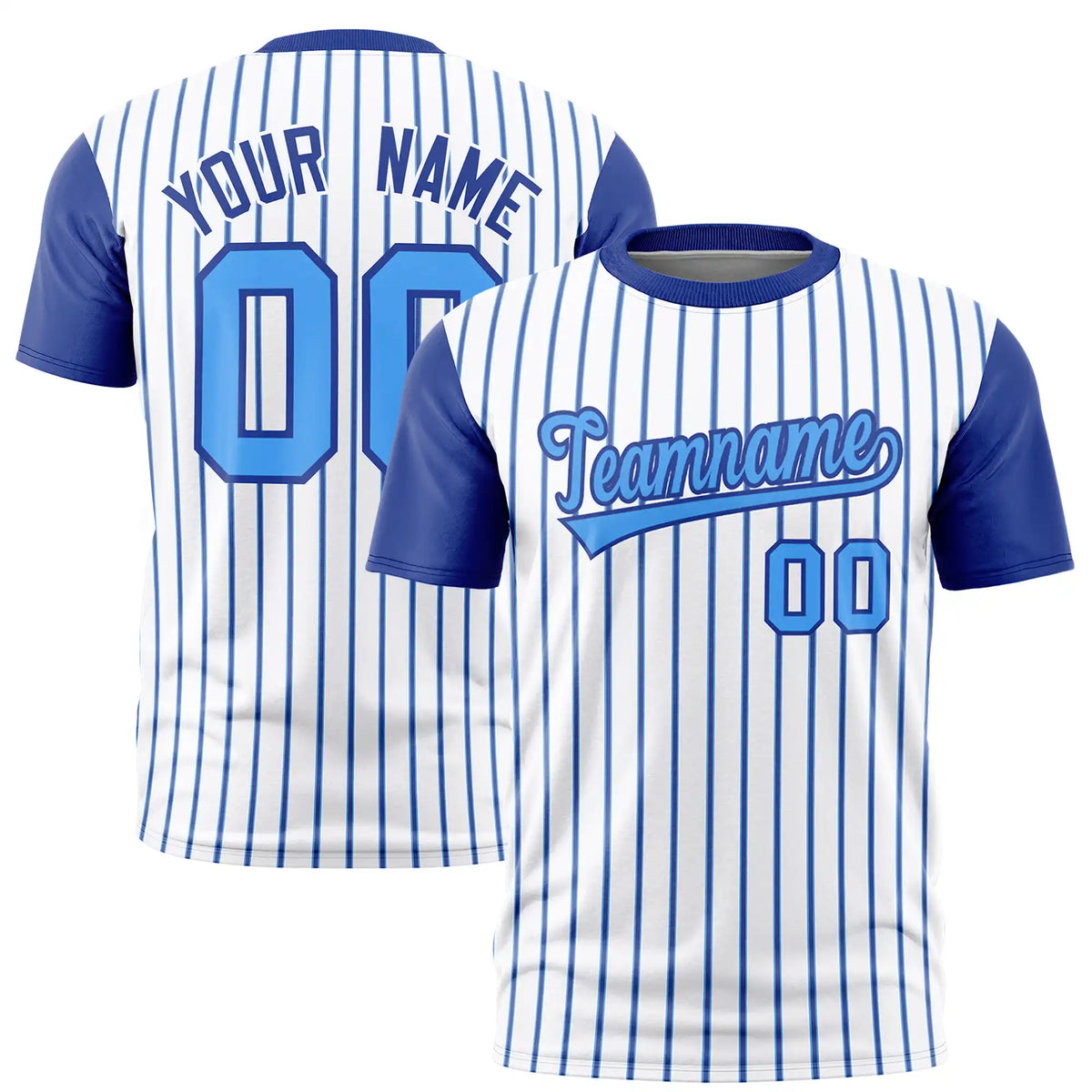 Custom White Powder Blue-Royal Blue Pinstripe Pattern Design Performance T-Shirt
