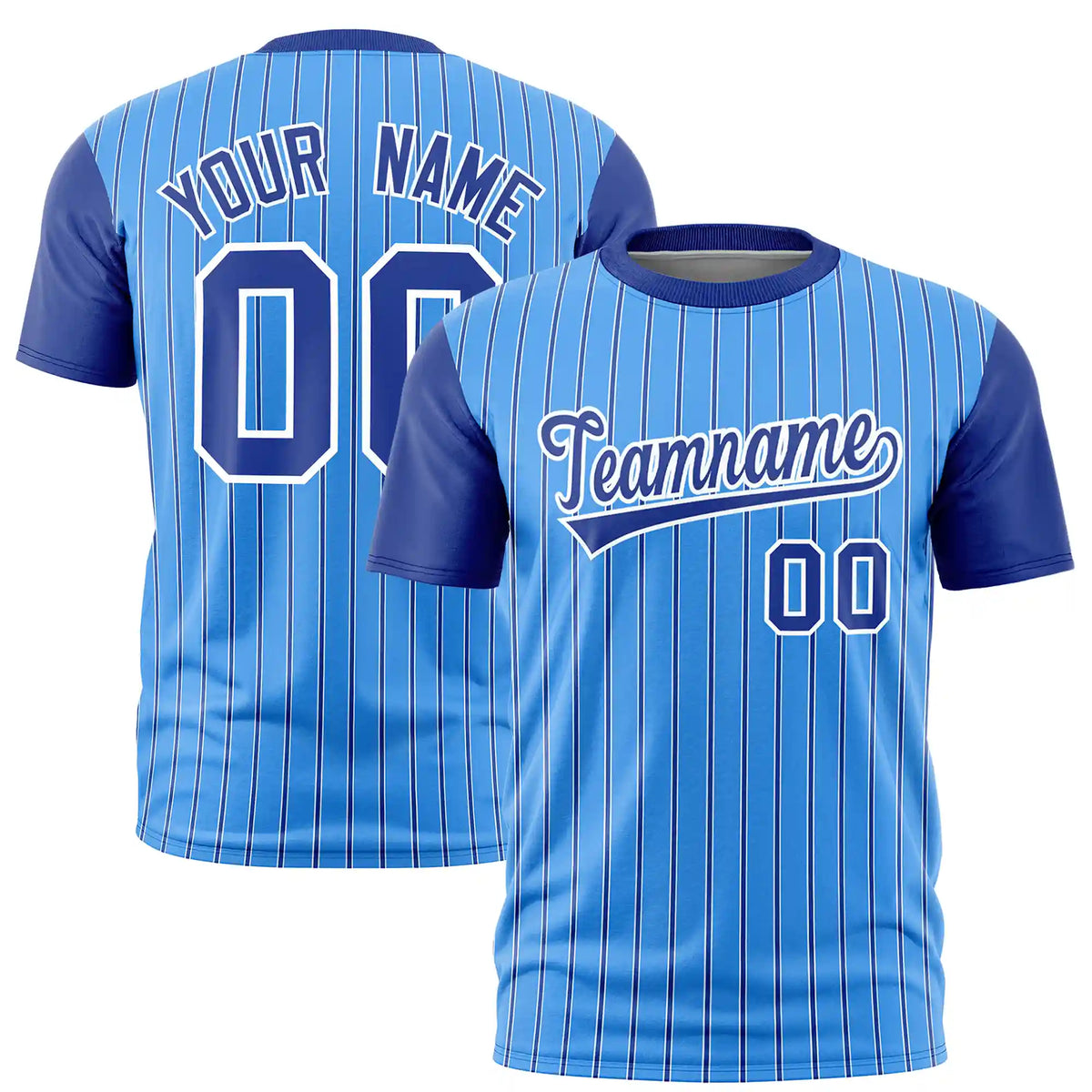 Custom Powder Blue White-Royal Blue Pinstripe Pattern Design Performance T-Shirt