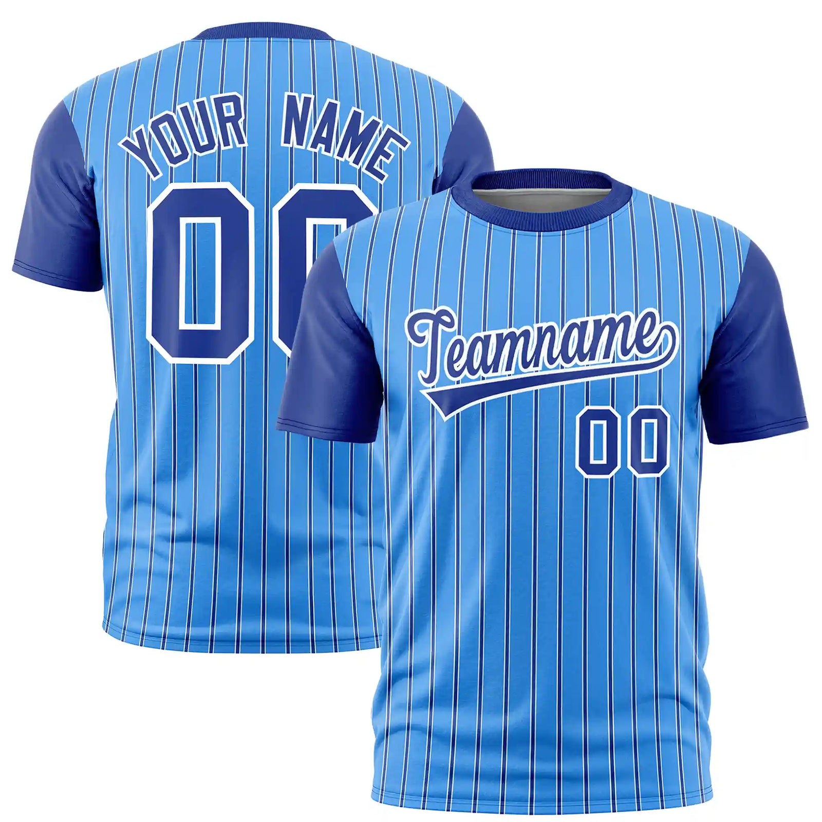 Custom Powder Blue White-Royal Blue Pinstripe Pattern Design Performance T-Shirt