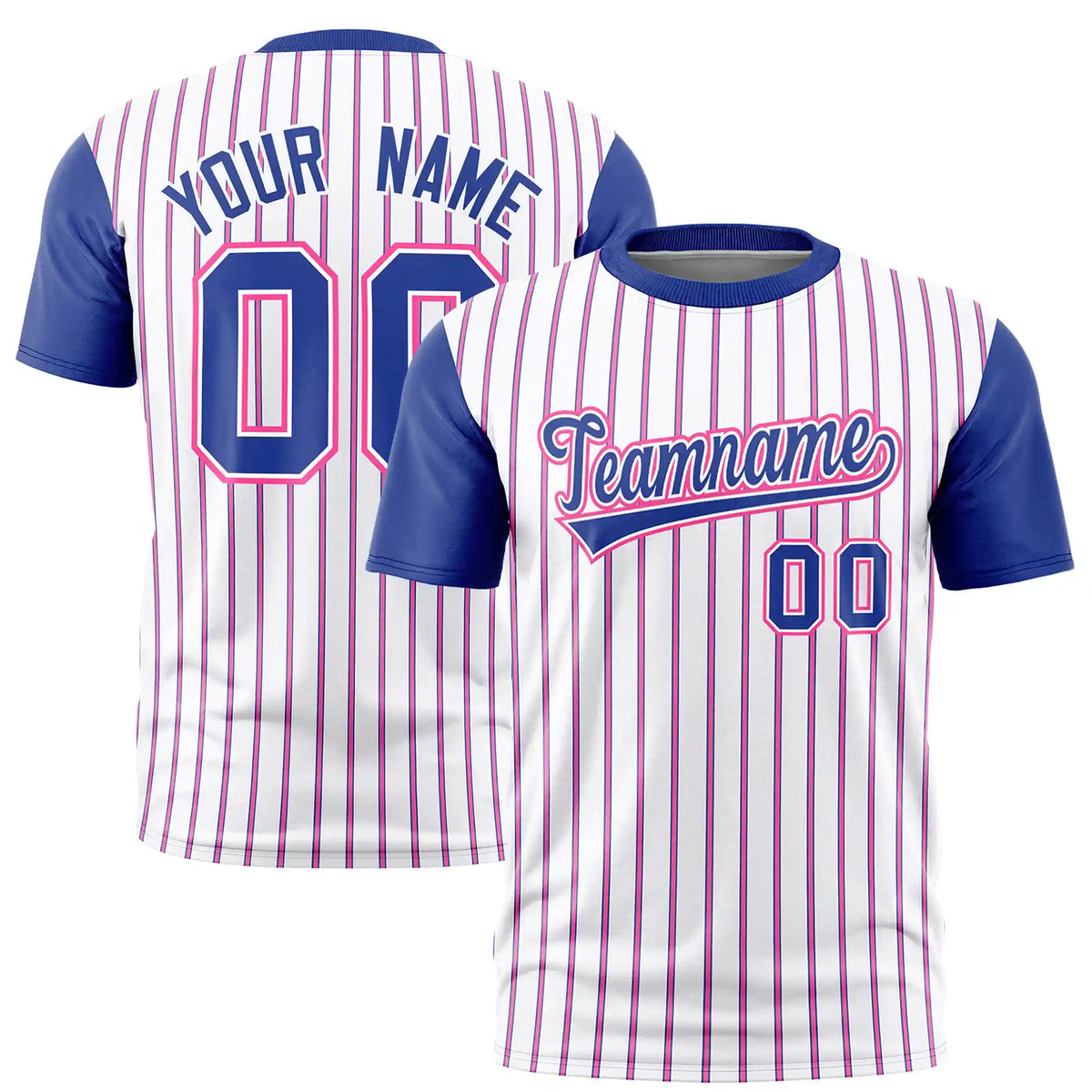 Custom White Pink-Royal Blue Pinstripe Pattern Design Performance T-Shirt