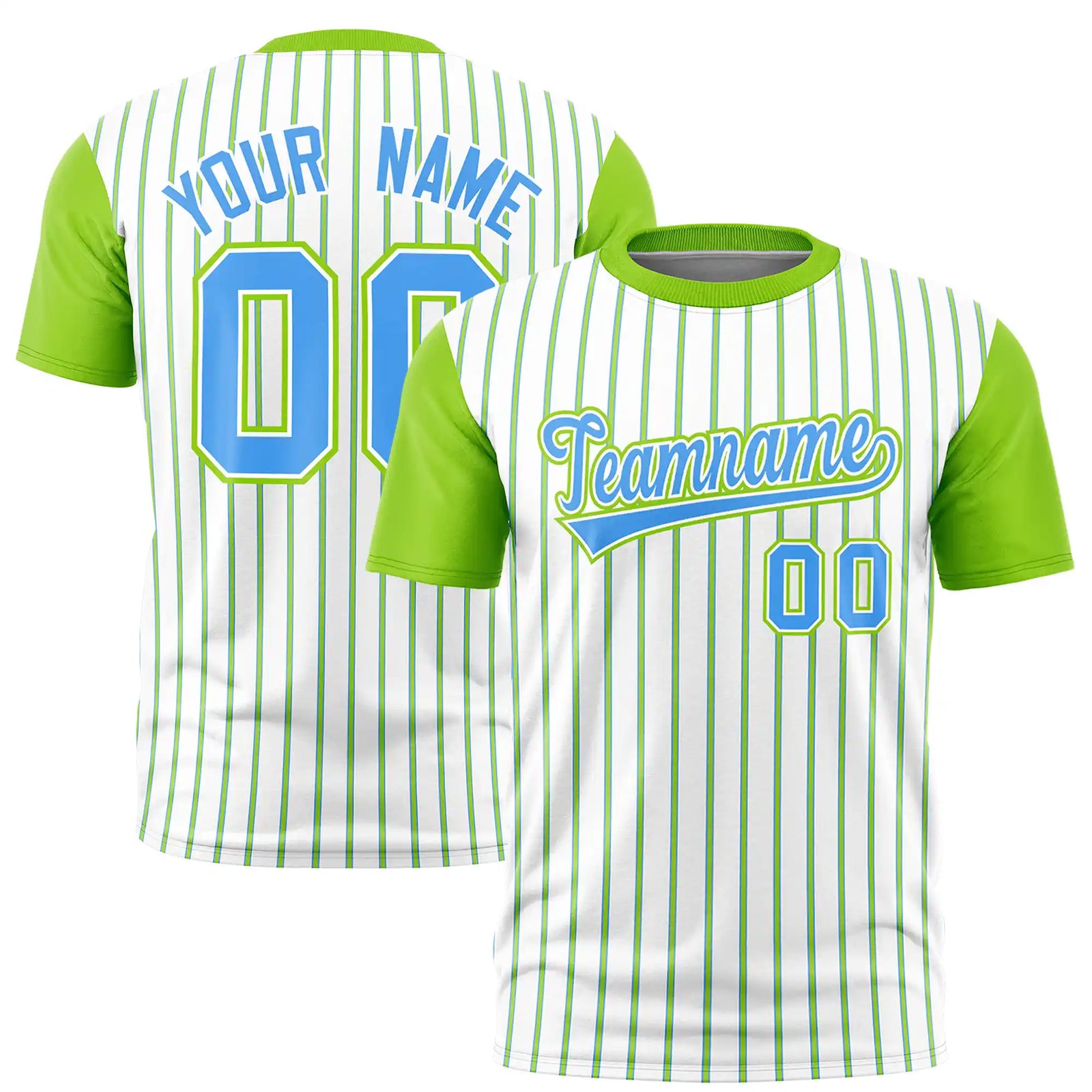 Custom White Powder Blue-Neon Green Pinstripe Pattern Design Performance T-Shirt