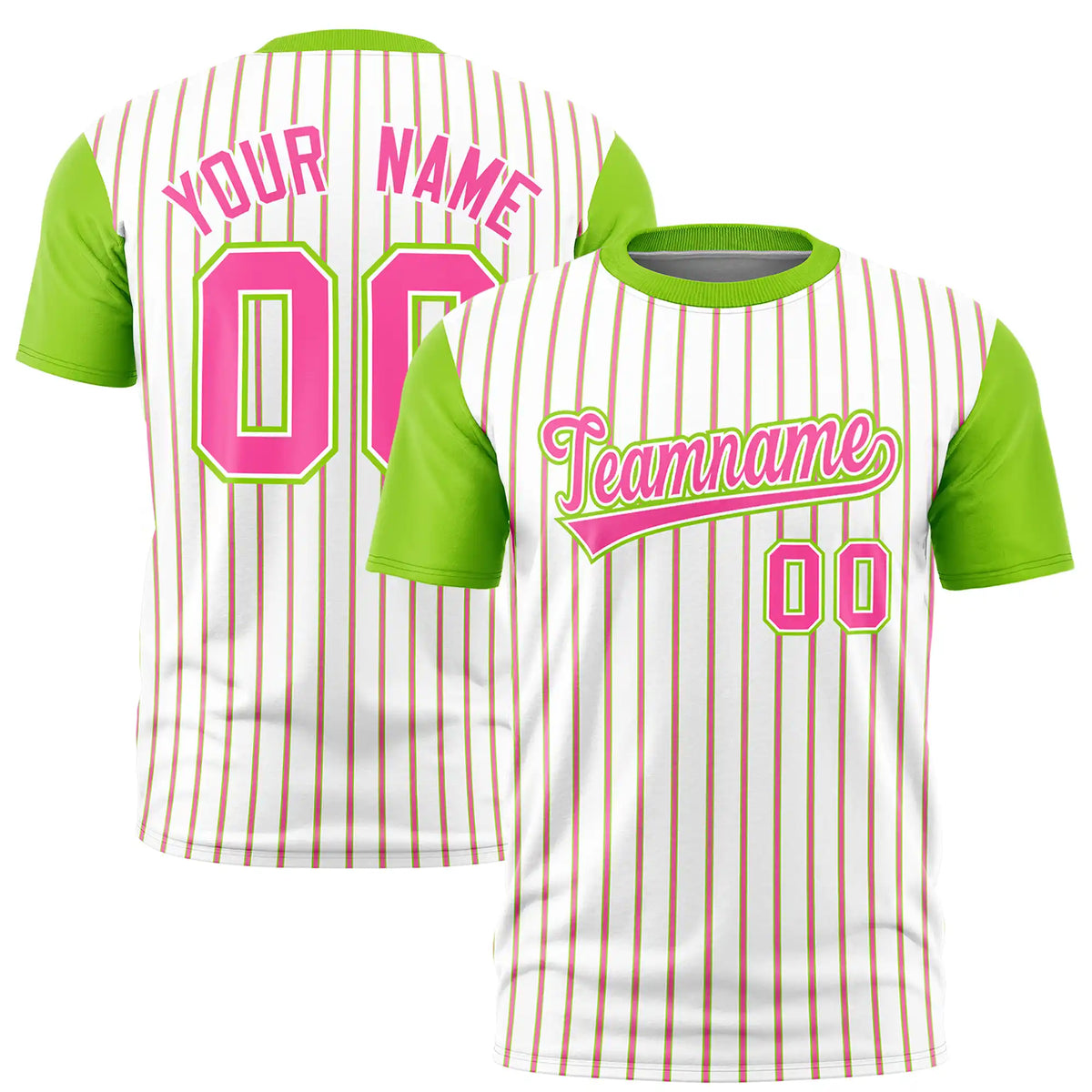 Custom White Pink-Neon Green Pinstripe Pattern Design Performance T-Shirt