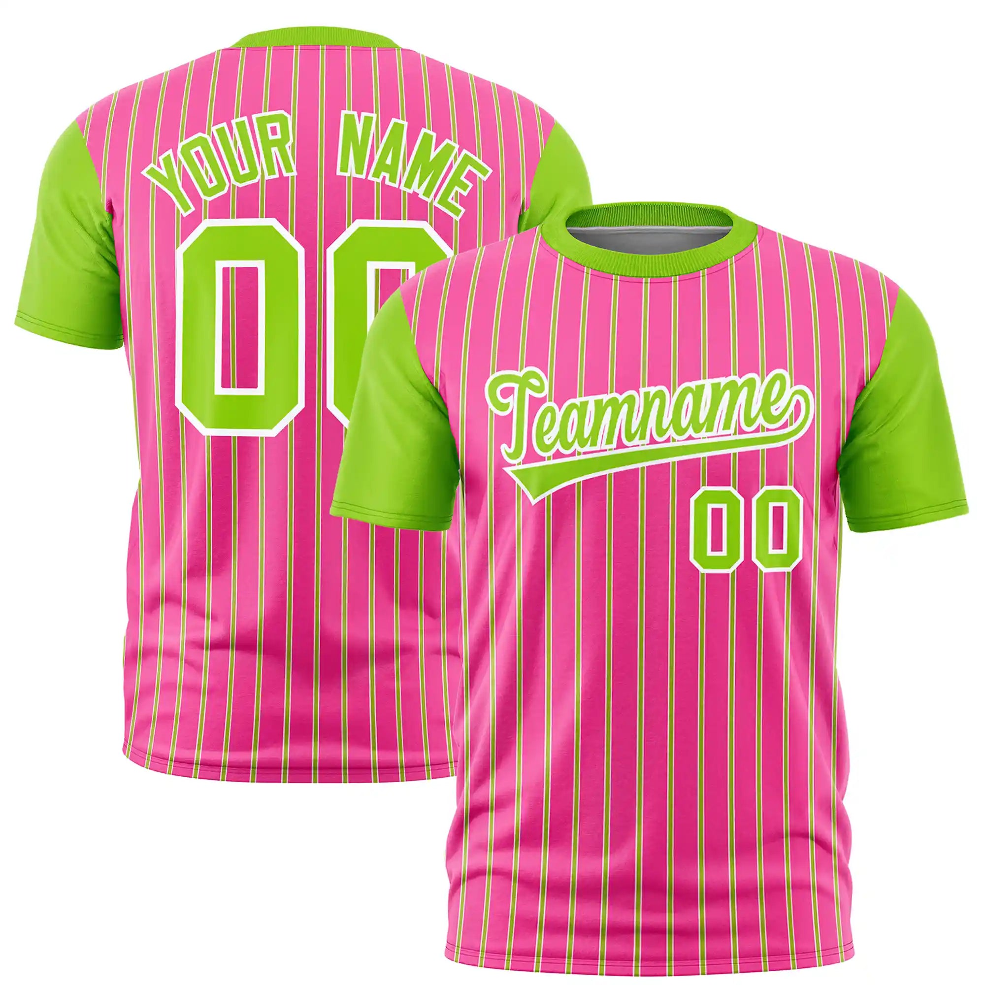 Custom Pink White-Neon Green Pinstripe Pattern Design Performance T-Shirt