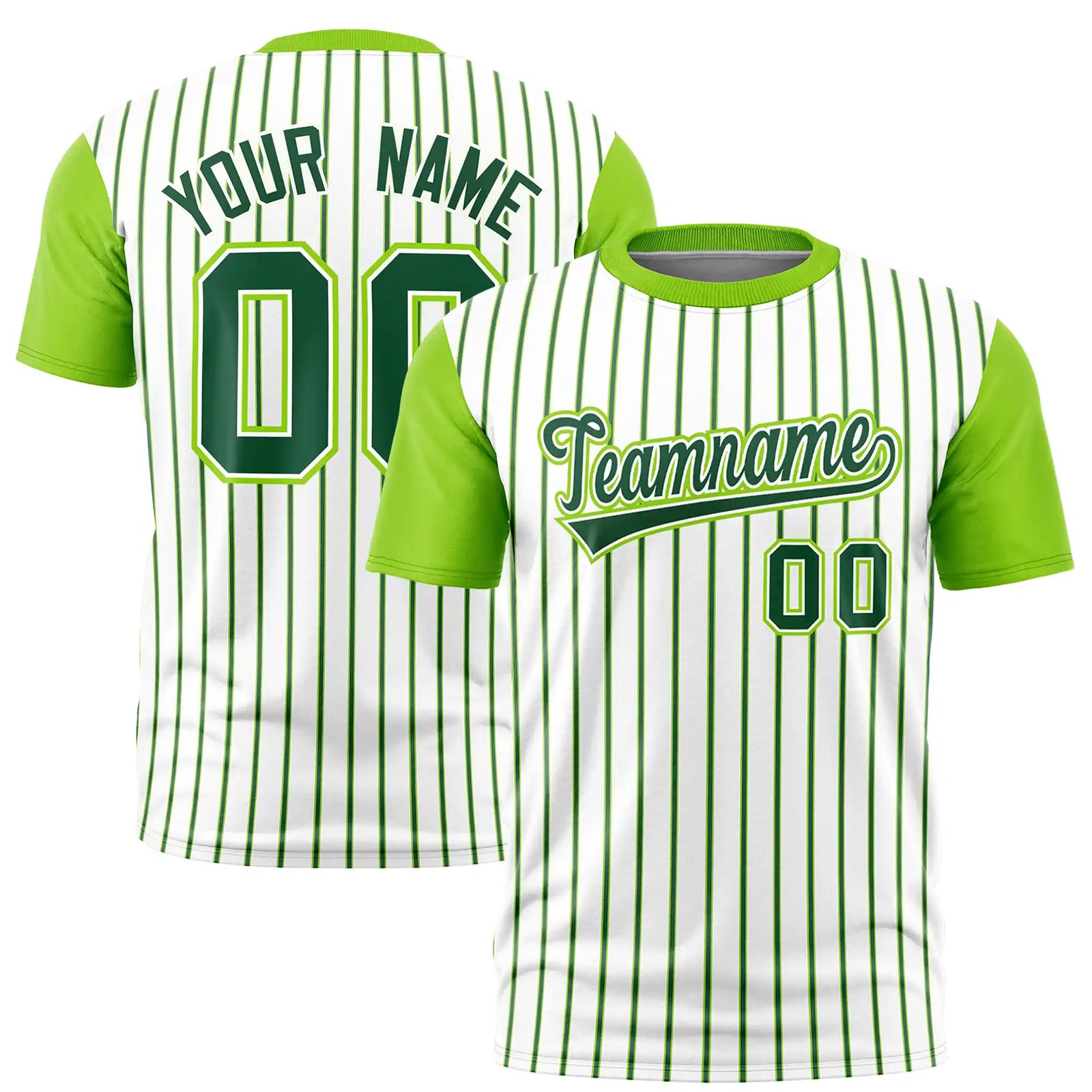Custom White Green-Neon Green Pinstripe Pattern Design Performance T-Shirt