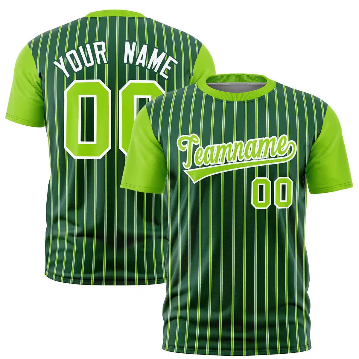 Custom Green White-Neon Green Pinstripe Pattern Design Performance T-Shirt