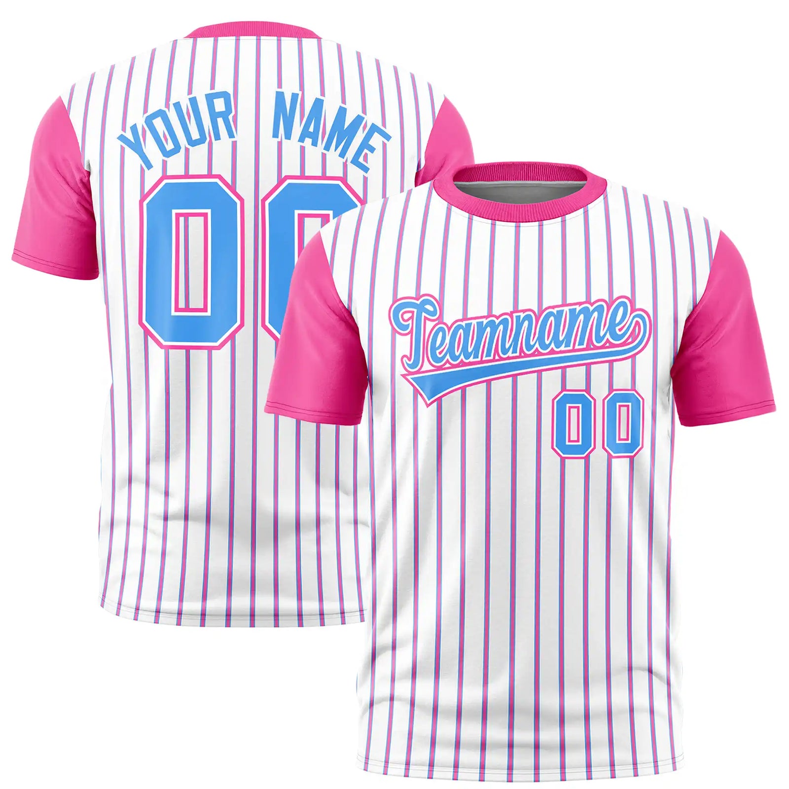 Custom White Powder Blue-Pink Pinstripe Pattern Design Performance T-Shirt