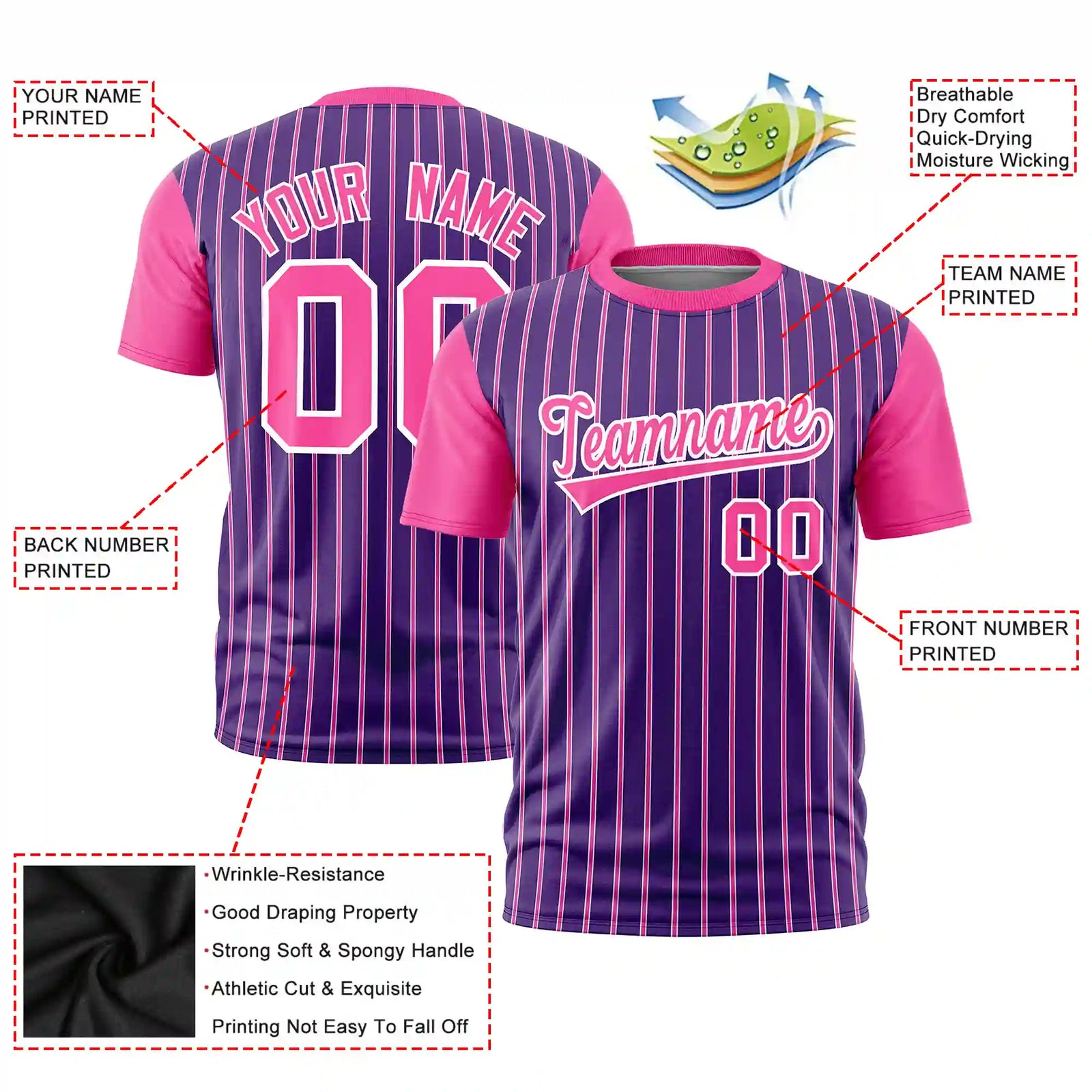Custom Purple White-Pink Pinstripe Pattern Design Performance T-Shirt