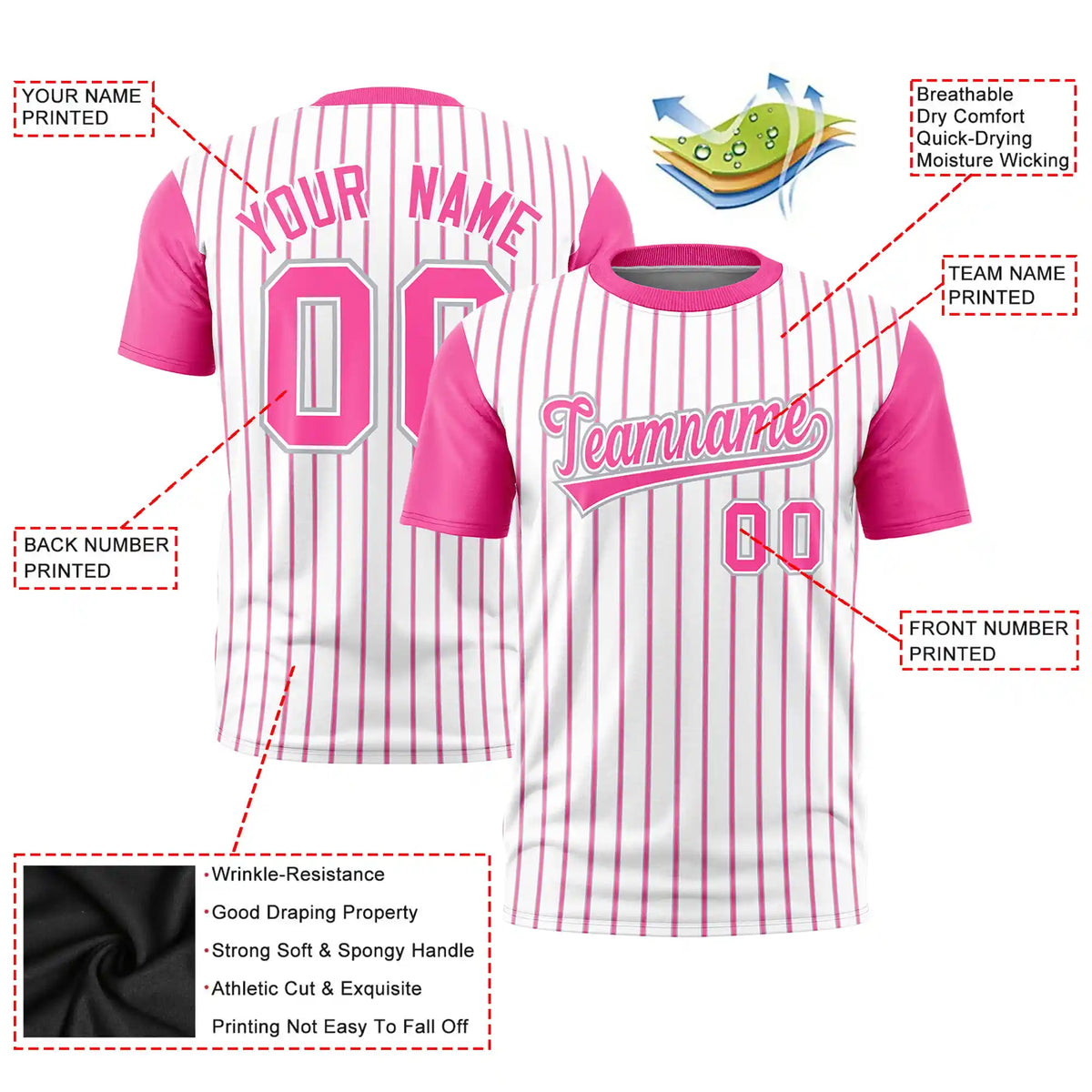 Custom White Gray-Pink Pinstripe Pattern Design Performance T-Shirt
