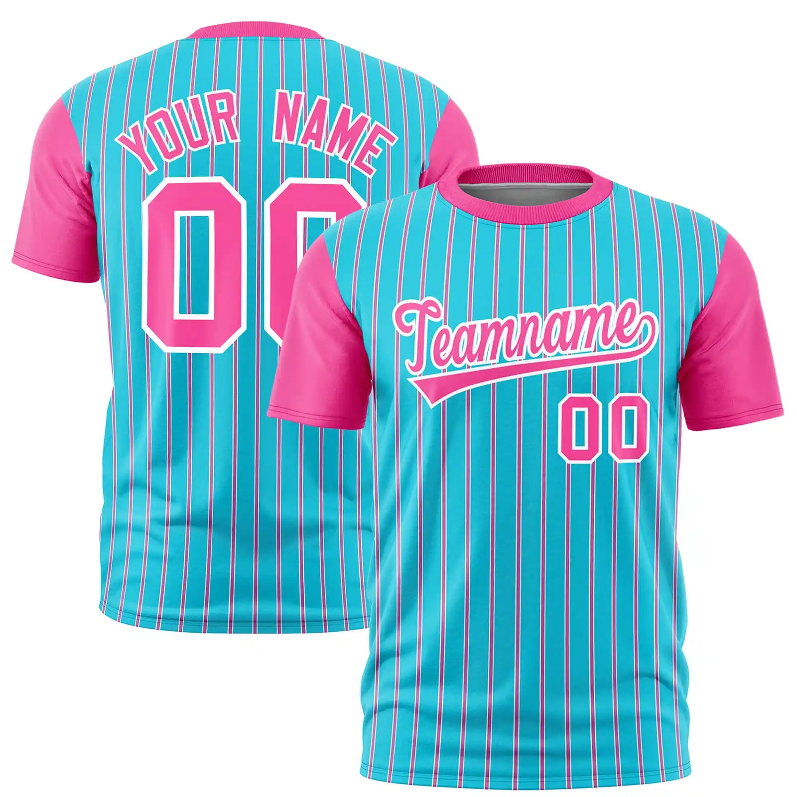 Custom Sky Blue White-Pink Pinstripe Pattern Design Performance T-Shirt