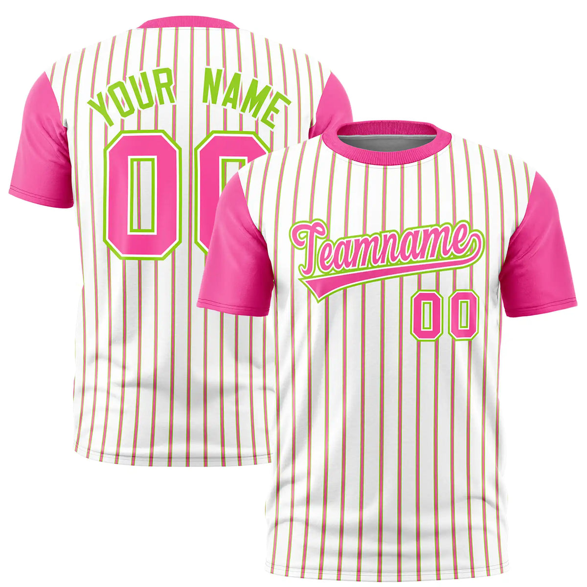 Custom White Neon Green-Pink Pinstripe Pattern Design Performance T-Shirt
