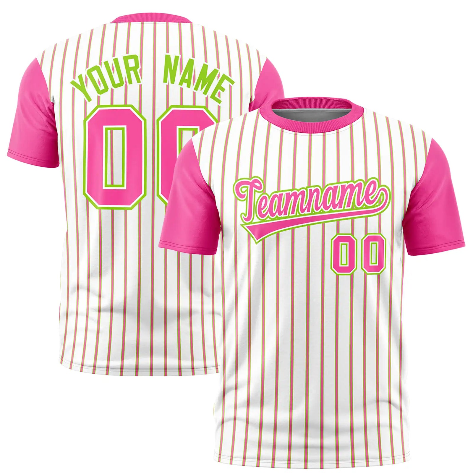 Custom White Neon Green-Pink Pinstripe Pattern Design Performance T-Shirt