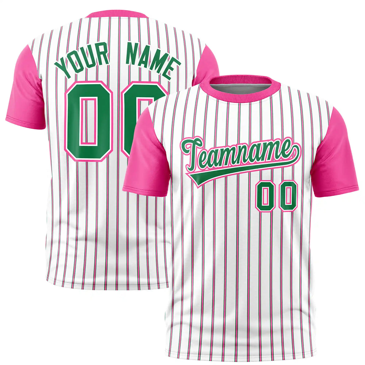 Custom White Kelly Green-Pink Pinstripe Pattern Design Performance T-Shirt