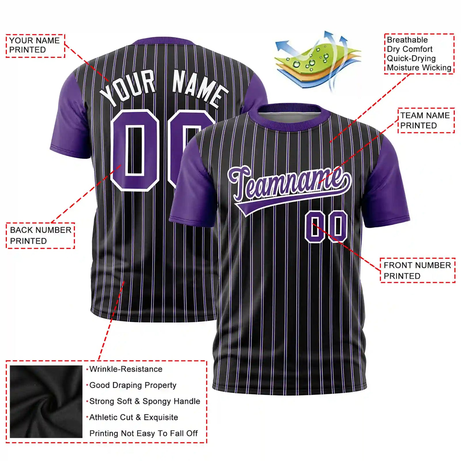 Custom Black White-Purple Pinstripe Pattern Design Performance T-Shirt