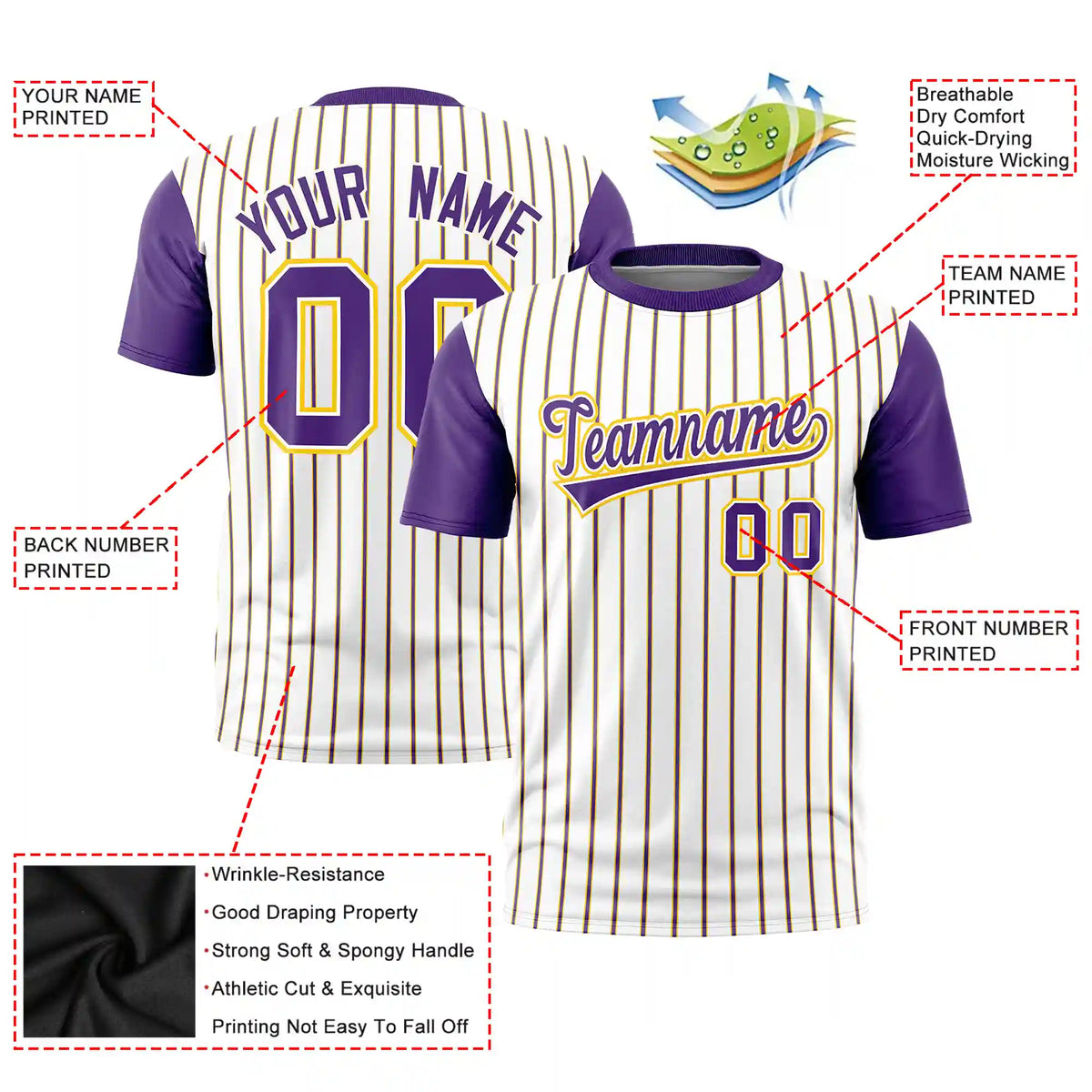 Custom White Gold01-Purple Pinstripe Pattern Design Performance T-Shirt