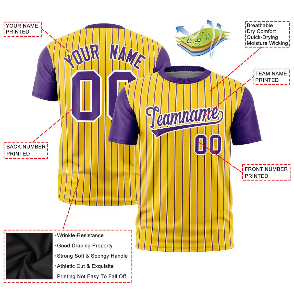 Custom Gold01 White-Purple Pinstripe Pattern Design Performance T-Shirt