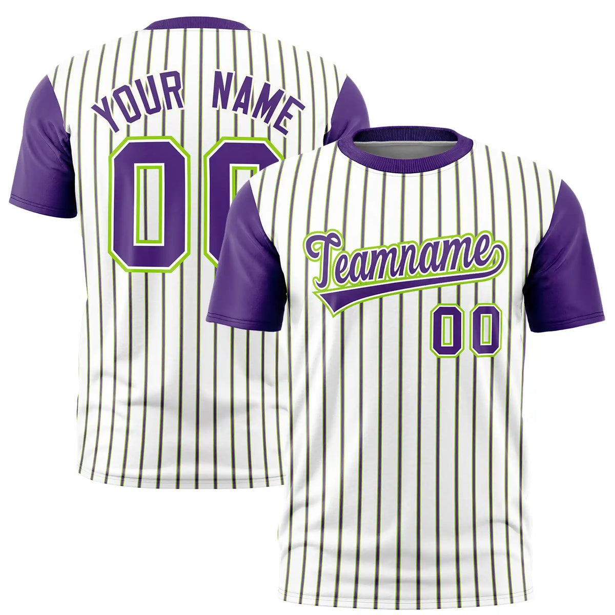 Custom White Neon Green-Purple Pinstripe Pattern Design Performance T-Shirt