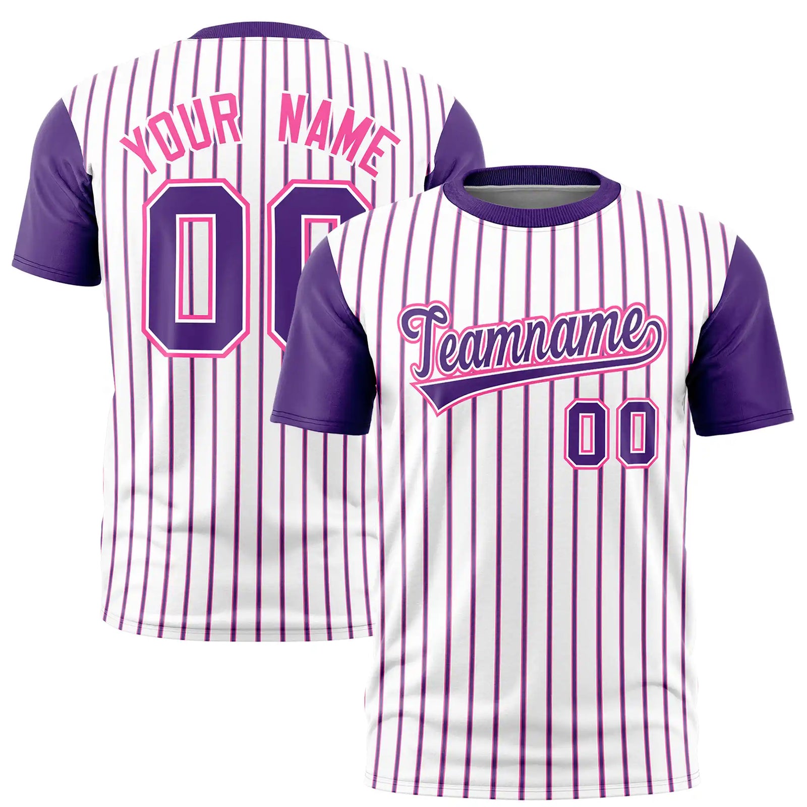 Custom White Pink-Purple Pinstripe Pattern Design Performance T-Shirt