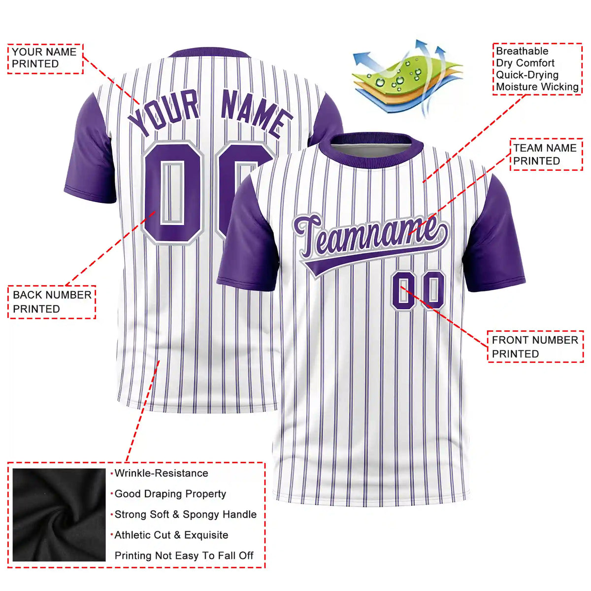 Custom White Gray-Purple Pinstripe Pattern Design Performance T-Shirt