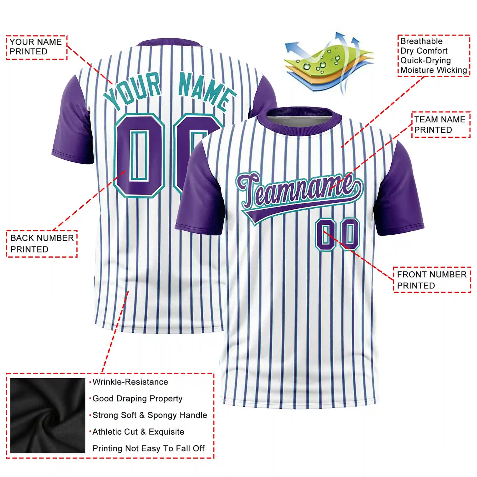 Custom White Aqua-Purple Pinstripe Pattern Design Performance T-Shirt