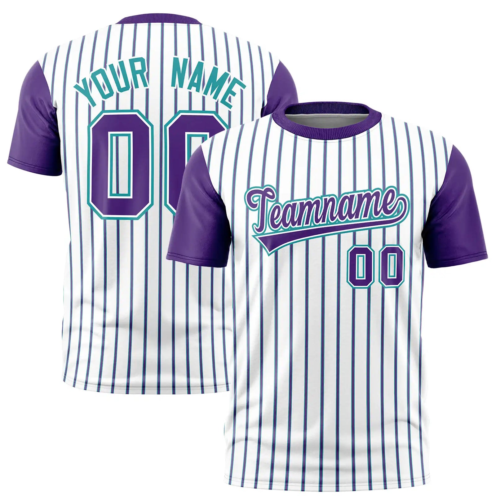 Custom White Aqua-Purple Pinstripe Pattern Design Performance T-Shirt