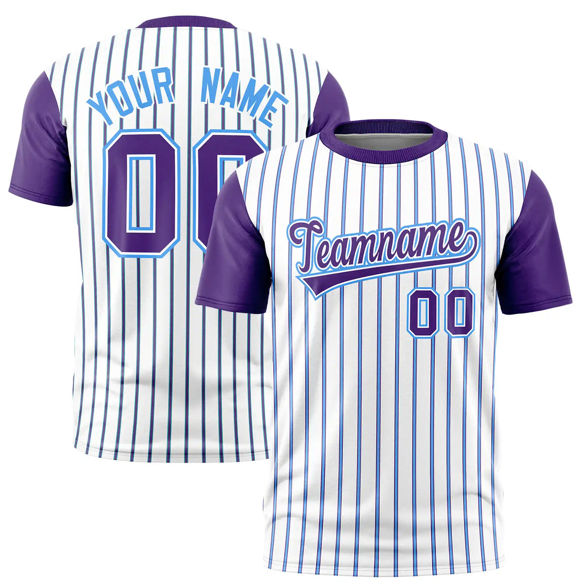Custom White Powder Blue-Purple Pinstripe Pattern Design Performance T-Shirt