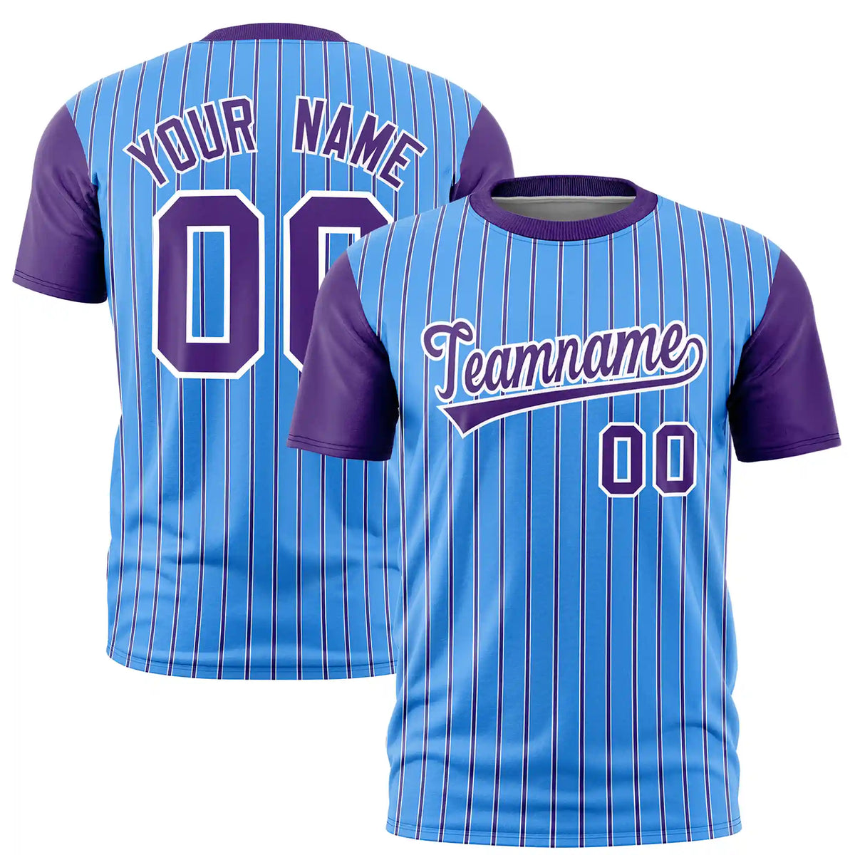 Custom Powder Blue White-Purple Pinstripe Pattern Design Performance T-Shirt