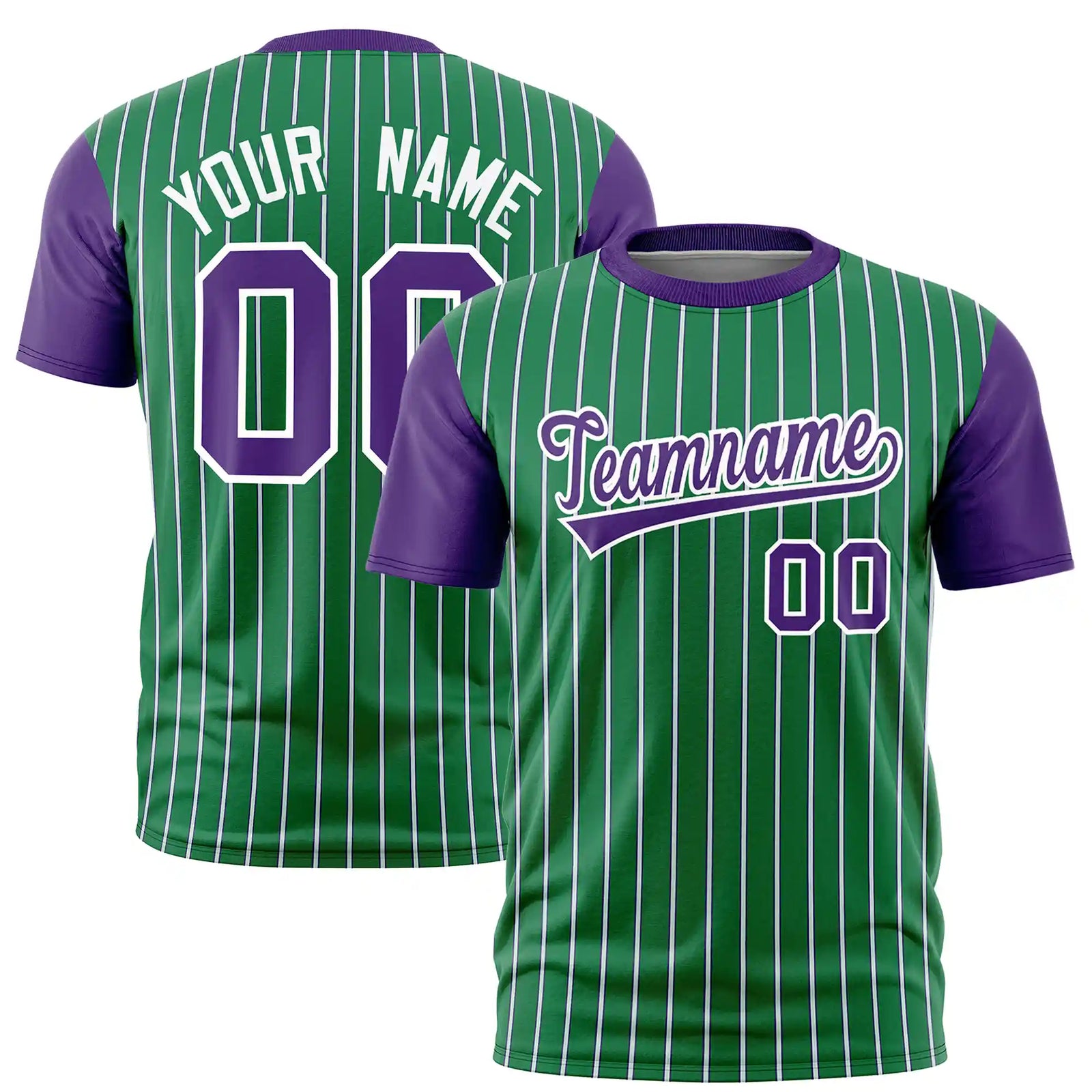 Custom Kelly Green White-Purple Pinstripe Pattern Design Performance T-Shirt