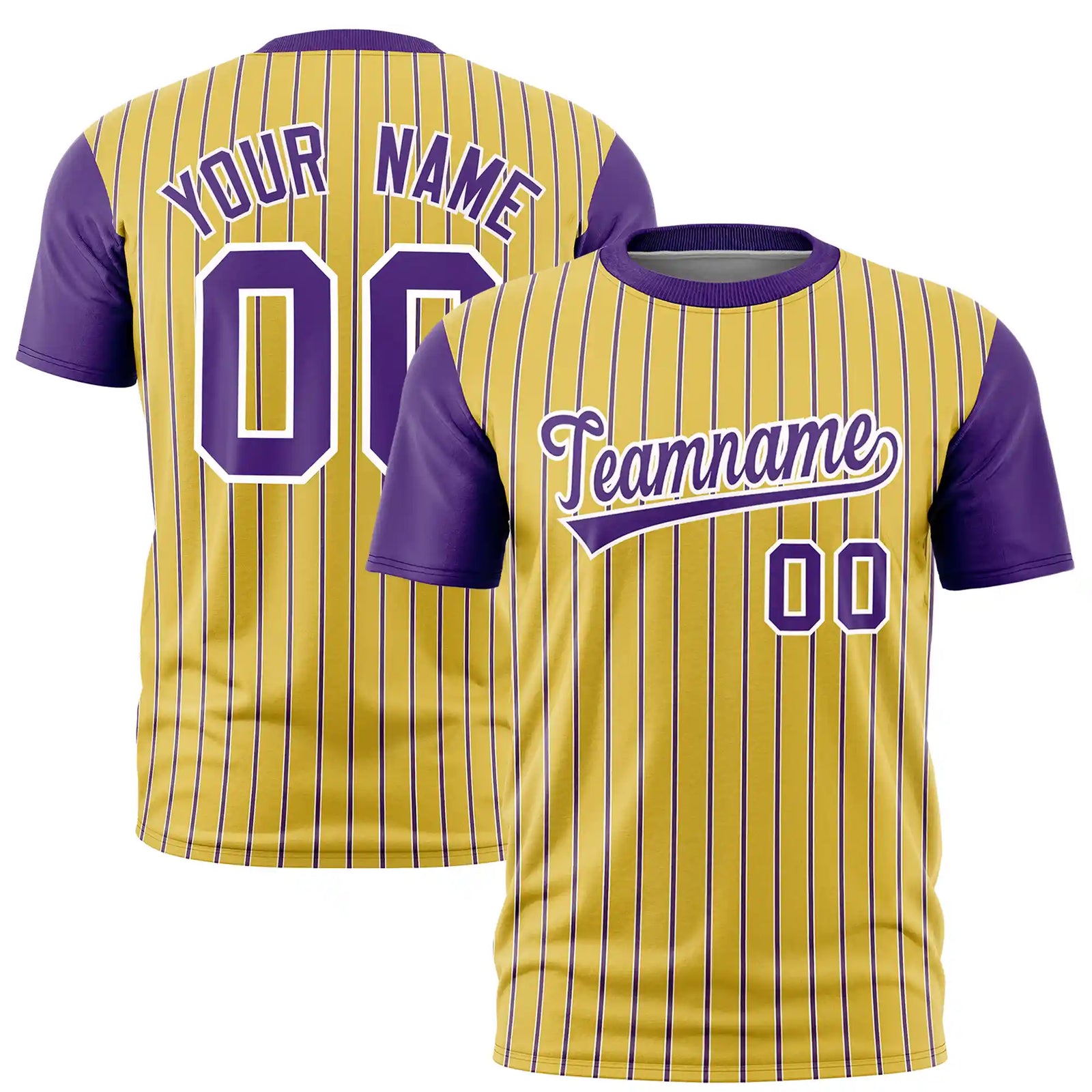 Custom Old Gold White-Purple Pinstripe Pattern Design Performance T-Shirt
