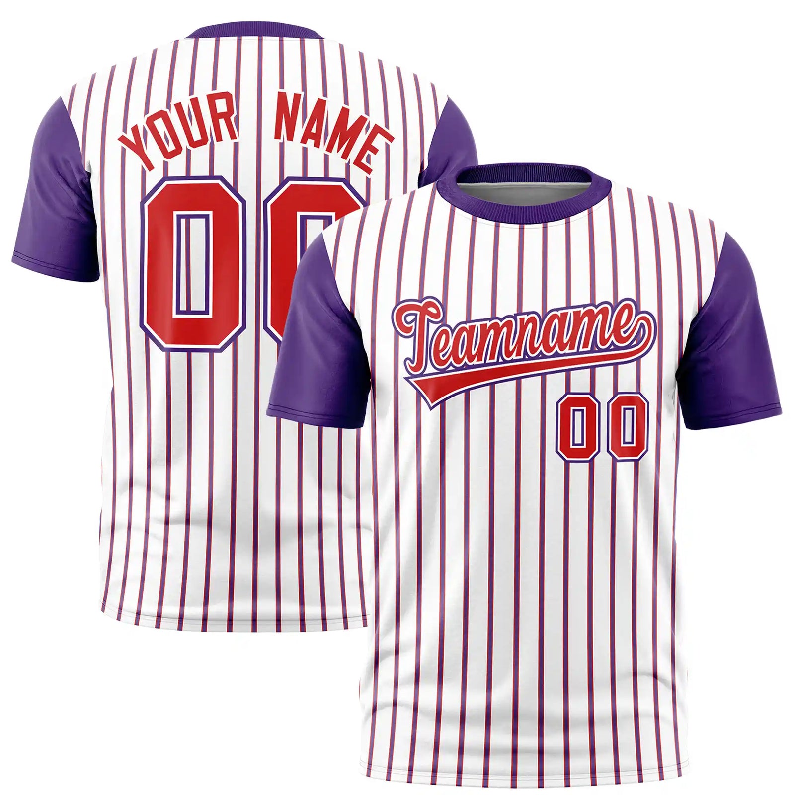 Custom White Red-Purple Pinstripe Pattern Design Performance T-Shirt