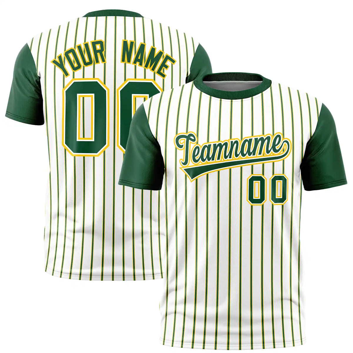Custom White Gold01-Green Pinstripe Pattern Design Performance T-Shirt