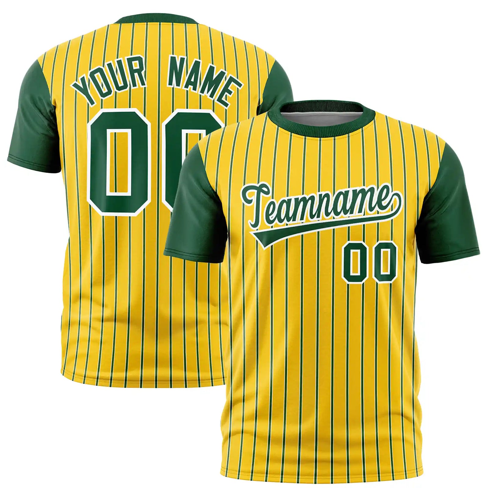 Custom Gold01 White-Green Pinstripe Pattern Design Performance T-Shirt