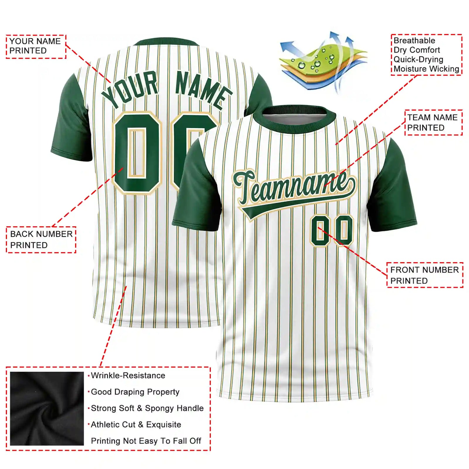 Custom White Khaki-Green Pinstripe Pattern Design Performance T-Shirt