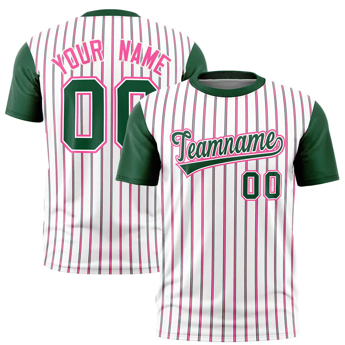 Custom White Pink-Green Pinstripe Pattern Design Performance T-Shirt