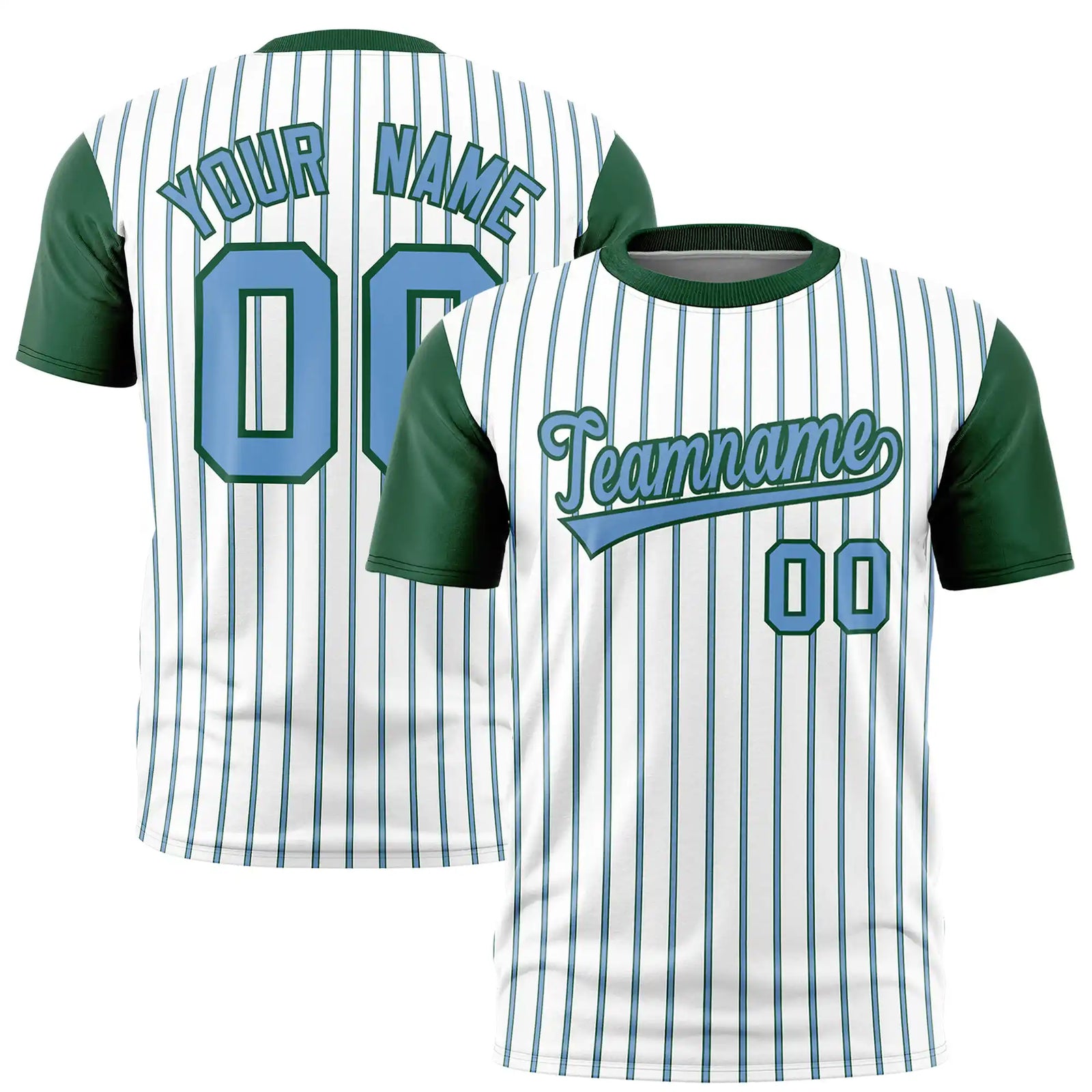 Custom White Light Blue-Green Pinstripe Pattern Design Performance T-Shirt